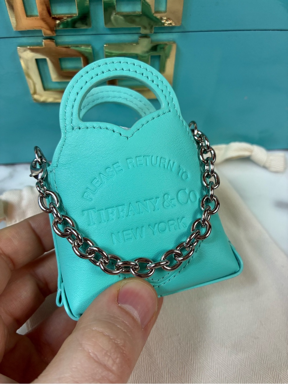 Tiffany & Co. Blue Leather Micro Nano Return to Tiffany Bag Charm - NWT - Picture 2 of 9